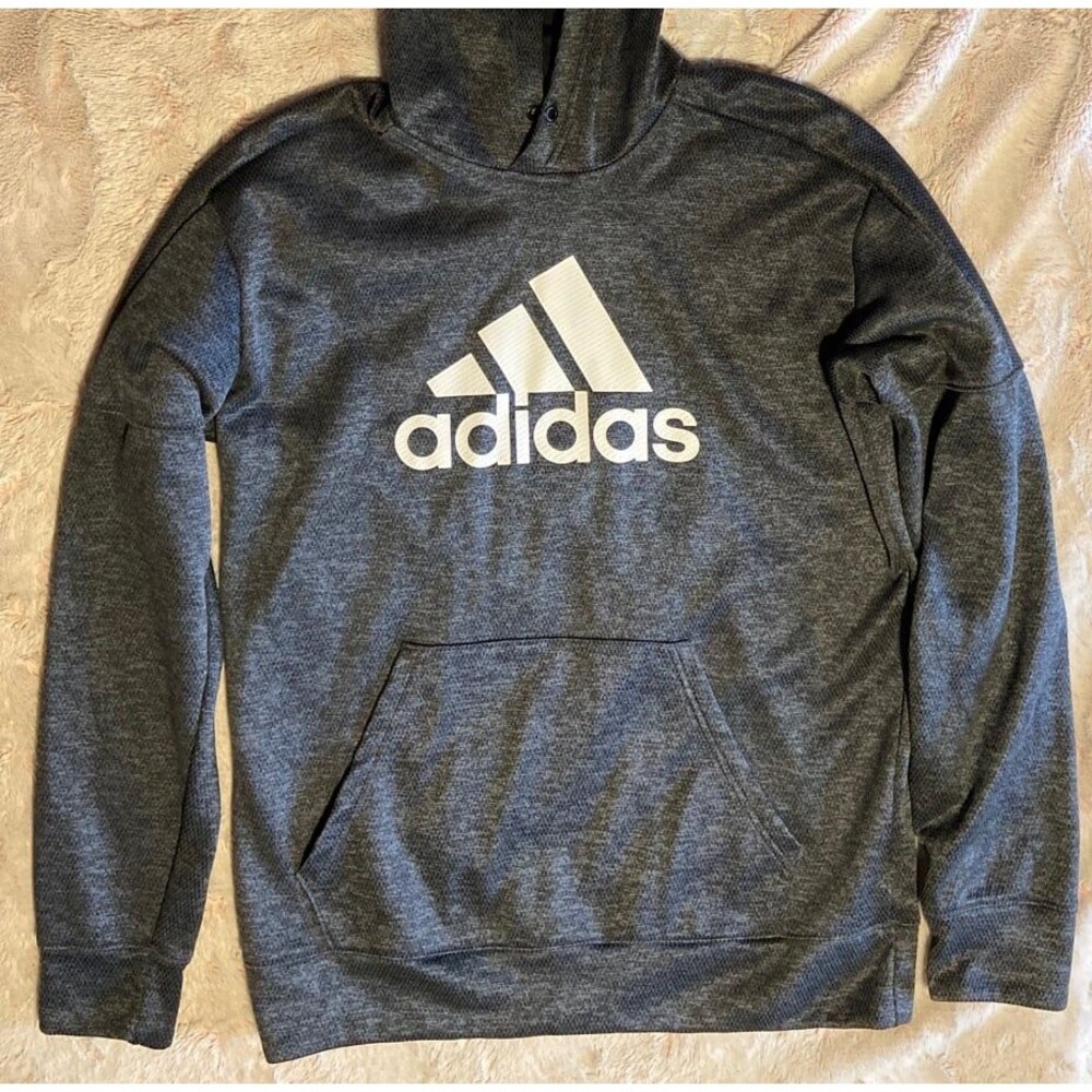 Adidas sweatshirt mens hoodie adidas black grey charcoal CLIMAWARM MENS MEDIUM